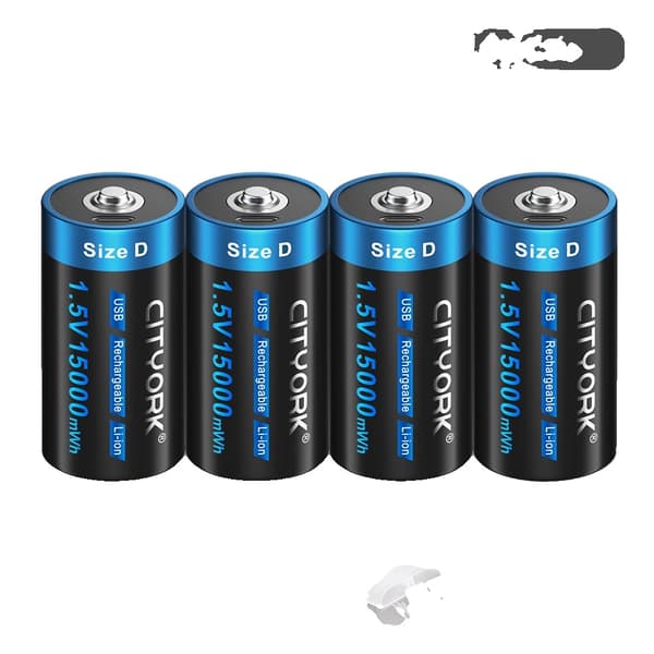 Uppladdningsbart D-storleksbatteri, USB-uppladdningsbart, Li-ion-teknik