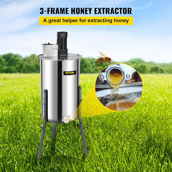 3-rammes Elektrisk Honningekstraktor - 140W Motor, Rustfrit Stål Konstruktion, Justerbar Højde Electric 3 Frame