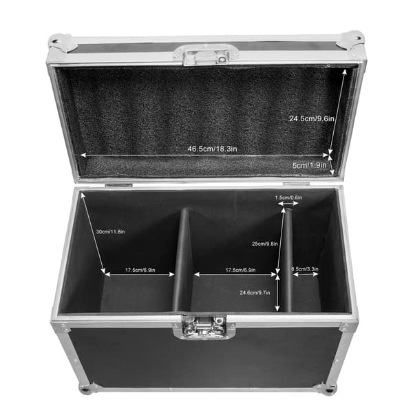 Tunge flightcases, indbyggede hjul, teleskophåndtag, opbevaring til scenelys, sort