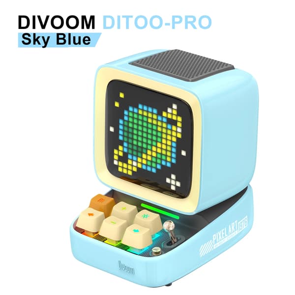 Bärbar Bluetooth-högtalare, DIY Pixelkonstdisplay, Smart väckarklocka, 5000mAh batteri,Ditoo-Pro Blå