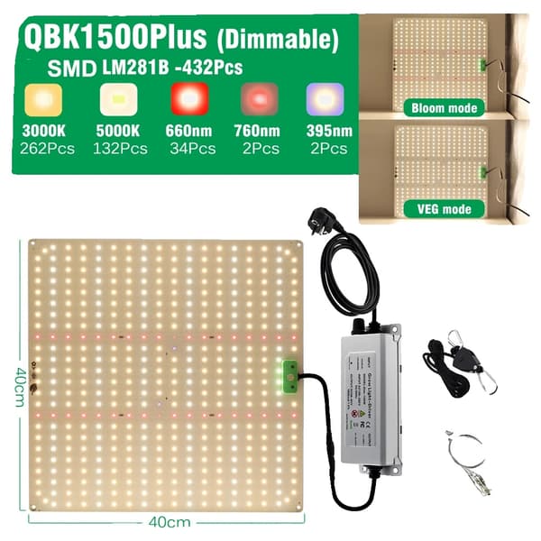 LED Vækstlys, Fuldt Spektrum, Dæmpbar Design, QBX1500Plus, EU-b