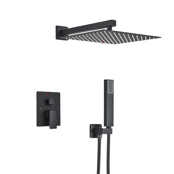 Kranset, Dold Väggmonterad, Vattenfall Duschsystem, Matte Black-12inch