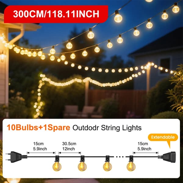 LED Globljus, Vattentät Design, Anslutningsbar för Utomhusbruk, 3M 10Lampor, EU Kontakt-e