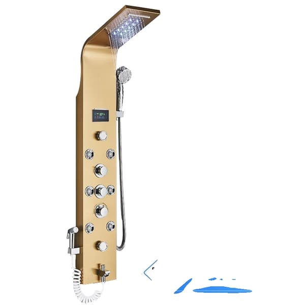 LED Duschpanel, Vattenfall Regndesign, Spa Massage Sprutare, Gyllene 8009