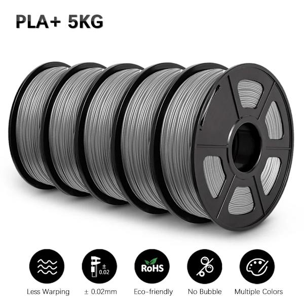 PLA+ Filament, 1,75MM Diameter, Hög Precision Utskriftstemperatur,PLA PLUS GRÅ 5KG