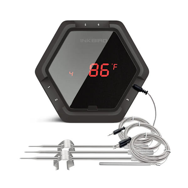 Trådløs BBQ-termometer, Bluetooth-kompatibel, op til 6 prober, 6XS Sort 4 sensor