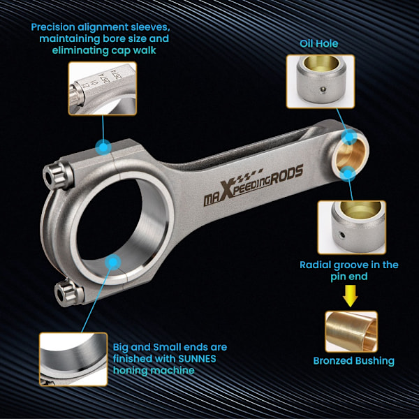 H-Beam Forbindelsesstænger 144mm, CNC Bearbejdet, 4340 Stål til VW Golf MK4 1.8T