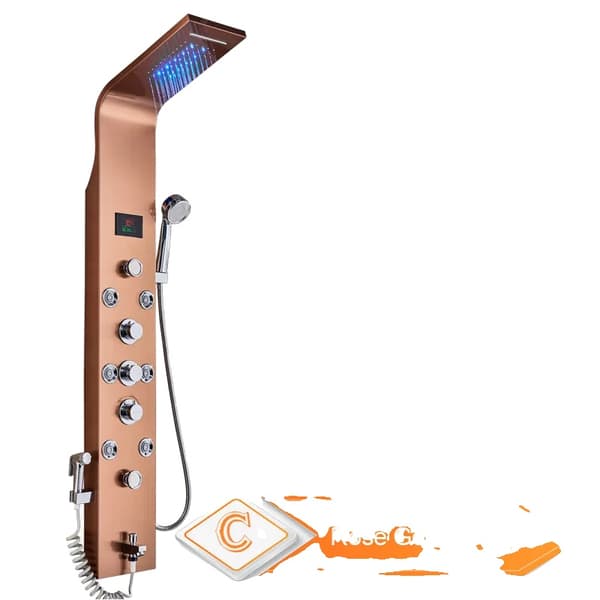 Bruserpanel, regn- og vandfaldsbruserhoved, digital temperaturvisning, Rosen Guld 8009