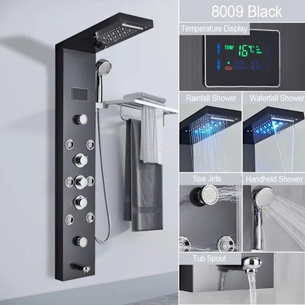 LED Duschpanel, Vattenfall Regn, Digital Display black 8009