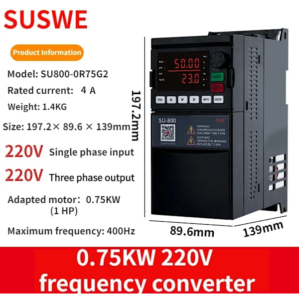 Muuttuvataajuusmuuttaja (VFD), 0,75KW - 5,5KW, Kaksoissyöttö-/lähtöjännite,0,75 kW 220 V 0.75KW 220V 0.75KW 220V