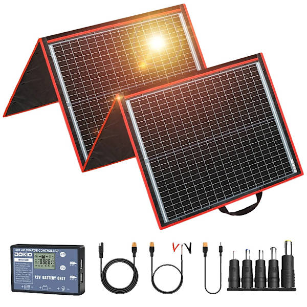 Dokio Bärbart Fällbart Solpanel, 200W Max Effekt, Monokristallint Material,160W solpanelset
