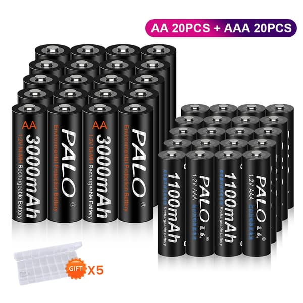 Uppladdningsbara batterier, 1100mAh (AAA), 3000mAh (AA), 20AA AAA
