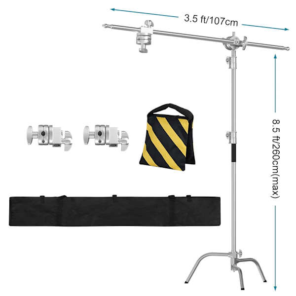 C-stativ, Højdejusterbart, Inkluderer Boom Arm, 8.5ft c-stand