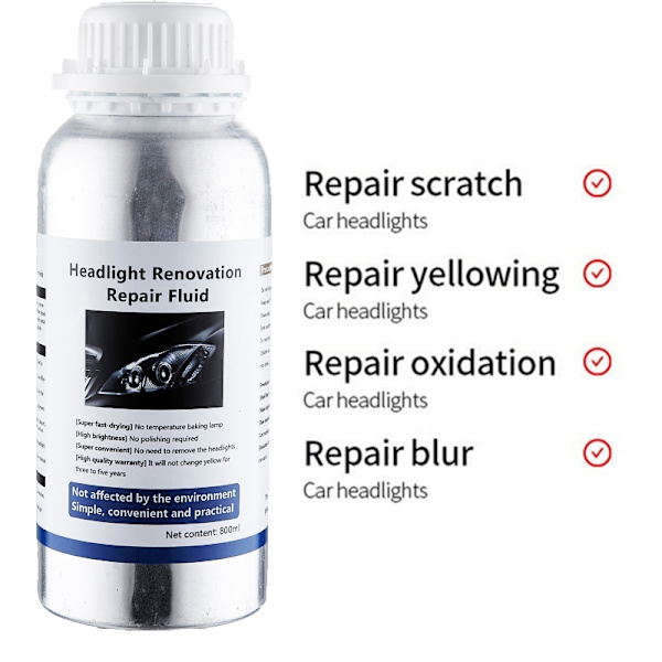 Bil Forlygte Poleringsvæske - Polymer Fordamper & Lamper Reg. 800ml and 220v