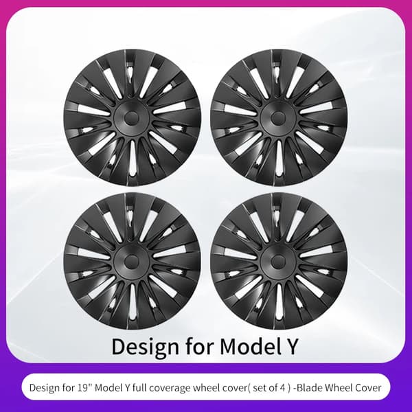 Hjulafdækning, 19" Mat Sort Finish, Perfekt Pasform til Model Y, Klinge Stil