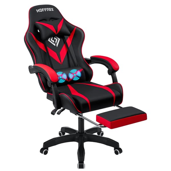 Gaming Stol, Ergonomisk Design, Lændemassagefunktion, Rød og Sort