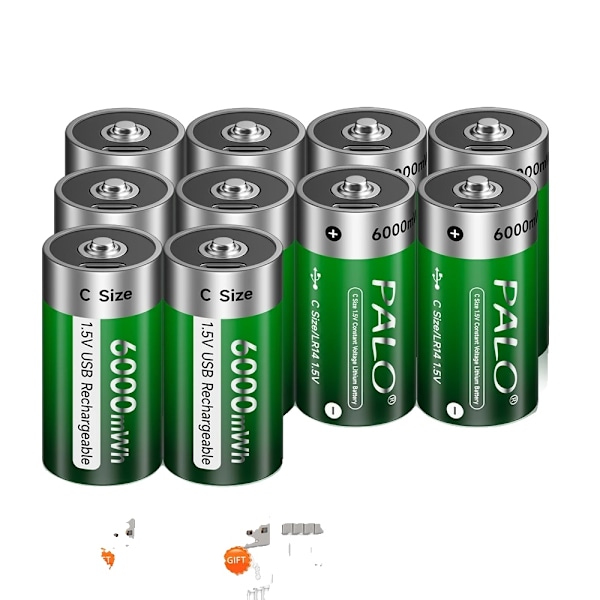 Genopladelige C-størrelse batterier, 1,5V 6000mWh, USB-C opladning, Langvarig holdbarhed,10 stk batteri 10pcs battery 10pcs battery