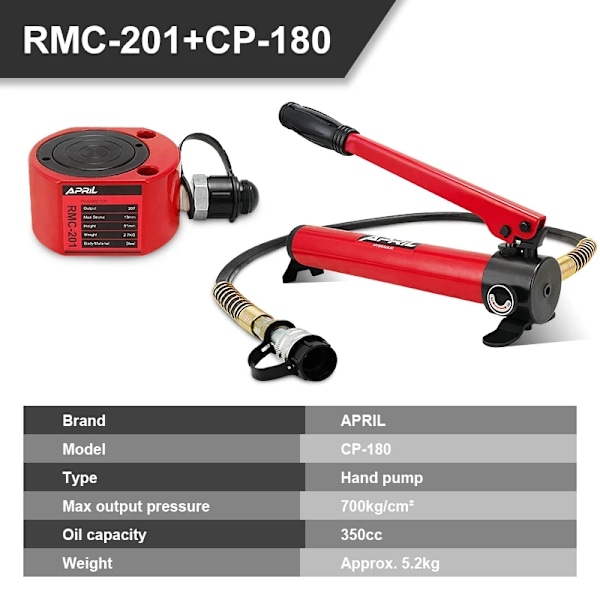 Hydraulisk håndpumpe, maksimalt tryk på 700kg/cm², oliemængde på 350cc.,RMC-201 med CP-180 RMC-201 with CP-180 RMC-201 with CP-180