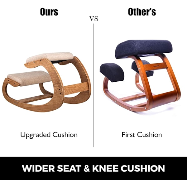 Ergonomisk Knästol - 100kg Lastkapacitet, 5cm Tjock Dyna, 3 Korsade Stabiliseringsstänger för Stabilitet Hickory frame