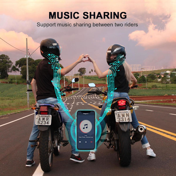 Motorcykel Intercom Bluetooth Headset, 8 Ryttere Kommunikation, Musik Deling