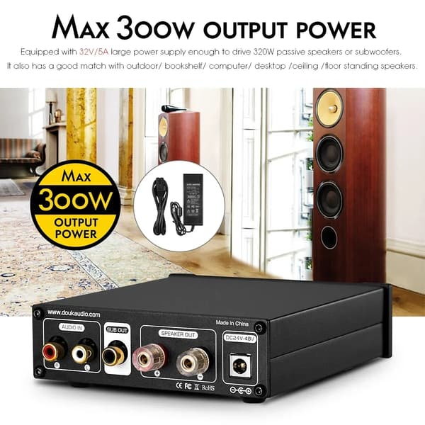 Subwooferförstärkare, 300W maximal effekt, justerbar frekvensrespons