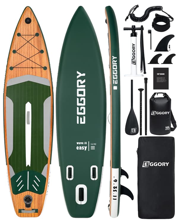Oppustelig Stand Up Paddle Board, Tri-Fin Konfiguration, Holdbart PVC Materiale, Trykt træstruktur