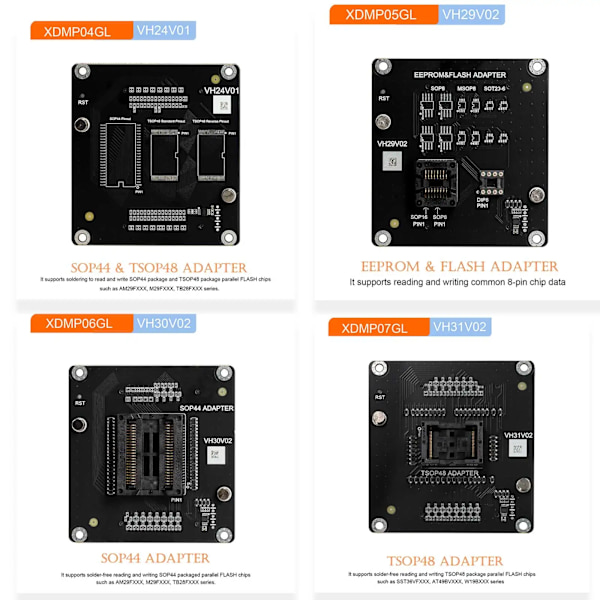 Adaptere til Multi-Prog, understøtter EEPROM & Flash, loddefri opsætning, ALLE 4PCS Adaptere