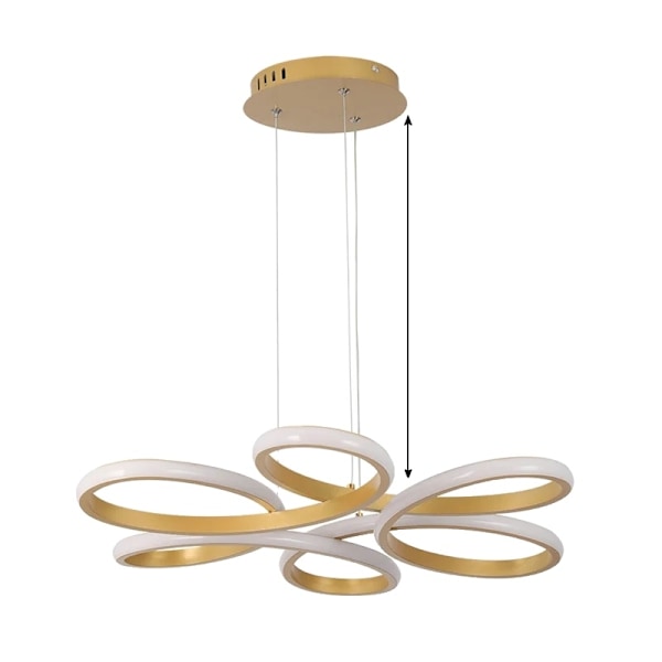 Moderne LED Pendel Lampe, Justerbar Ophæng & Dæmpbar, Krom Finish, 59cm Diameter,Guld krop, Dæmpning med fjernbetjening Gold body