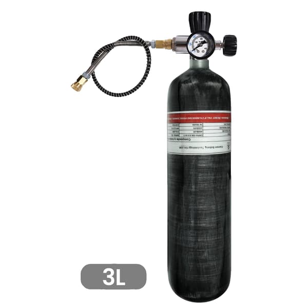Högtryckscylinder, 3L volym, kolfiberkonstruktion, med ventil