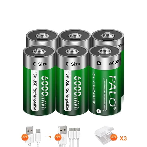 Uppladdningsbart batteri, 6000 mWh kapacitet, snabb laddningstid, 6PCS C Storlek
