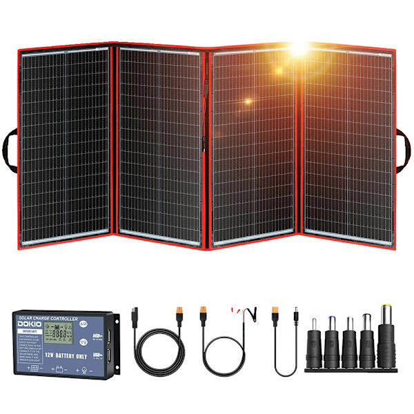 Dokio Bärbart Fällbart Solpanel, 200W Max Effekt, Monokristallint Material,300W solpanelset