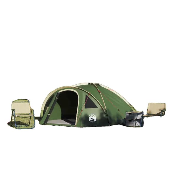 Trekkingtält, rymligt för 3-4 användare, hållbart polyester material, armégrön