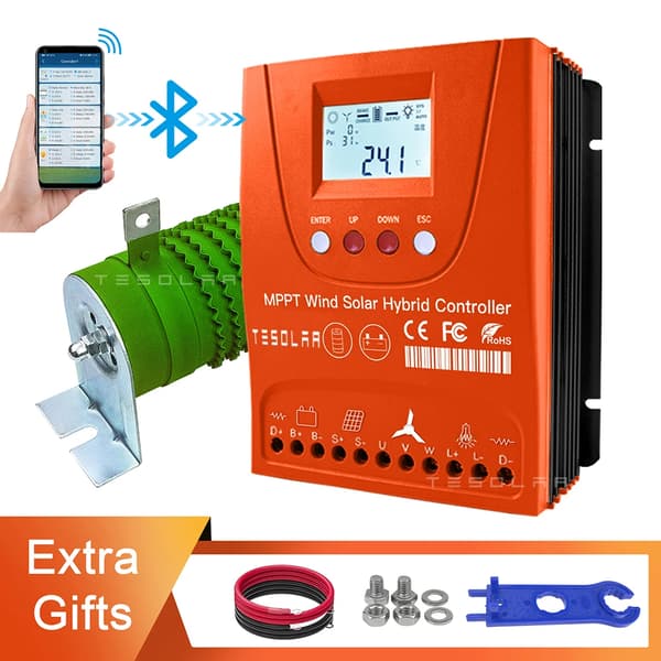 Hybrid Vind Sol Controller, MPPT Auto Match, Bluetooth Android App