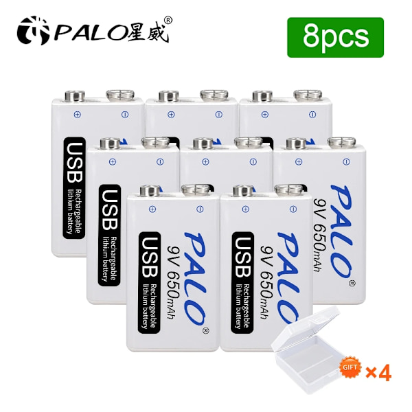 9V 650mAh Lithium-Ion Genopladeligt Batteri, CE Certificeret, 7.2-8.4V,8 stk 8pcs 8pcs