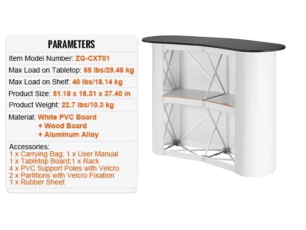 Bärbar Podiumtabell, Fällbar Design, Robust Konstruktion, Vit och Svart