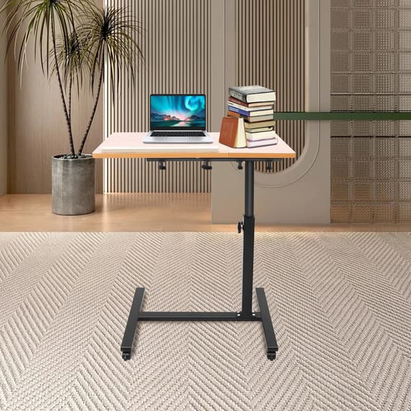 Justerbart Datorbord, MDF och Stålpipekonstruktion, Höjd Justeras 58 till 90 cm, Rektangulär Form, Låsbara Hjul, Fällbar Design