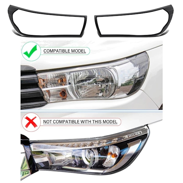 Svarta strålkastarlock, ABS-material, Enkel installation för 2015-2020 Toyota Hilux.,Alternativ1 Option1 Option1