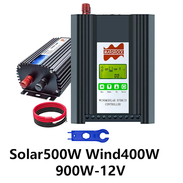 Hybrid Vind Sol Kontroller, 900W 12V MPPT, Dubbel DC Utgång,900W-12V, Solarenergi 500W Vindkraft 400W, 12V 900W-12V 900W-12V