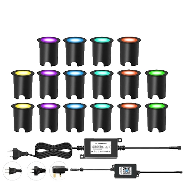 Utomhus LED-däckbelysning, RGB-färgskiftande, WIFI-aktiverad, 16-pack RGB 16 Pack RGB