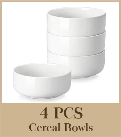MALACASA Cerealskålar, Elegant Rund Design, 650ML Kapacitet,Vit 4-delad