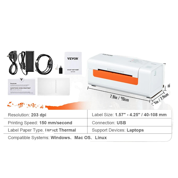 Etiketprinter, 203 dpi, USB, 203dpi