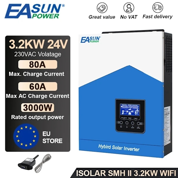 Hybridiaurinkoinvertteri, enintään 80A MPPT-lataussäädin, PV enintään 450VDC, SMH-II-32KW-WIFI SMH-II-3.2KW-WIFI SMH-II-3.2KW-WIFI