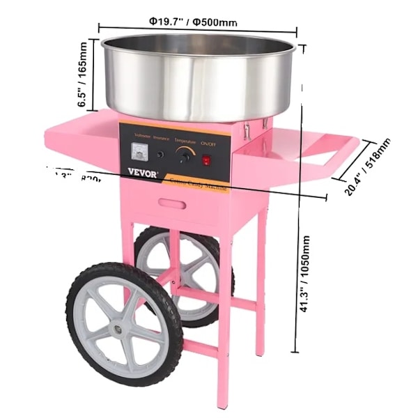 Sukkermaskine, kommerciel kvalitet, rustfrit stålskål Pink with Cart