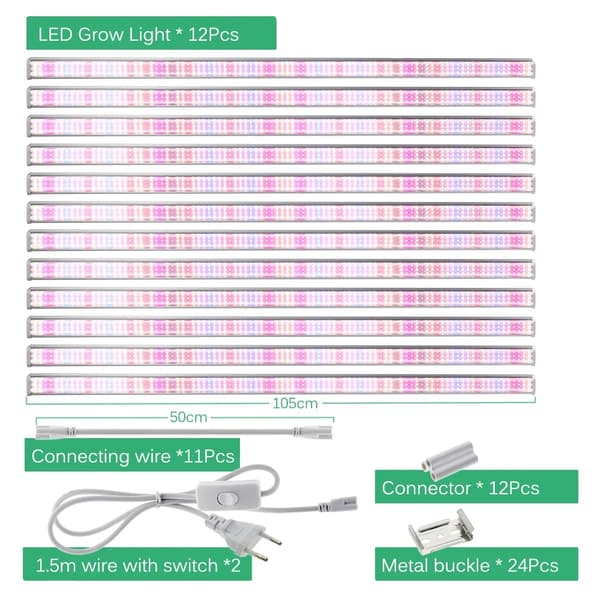 LED Växtlampor, Full Spektrum, Enkel Installation, 12Pcs 105cm