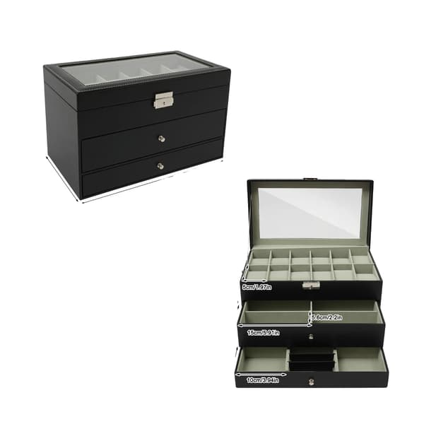 Smykkeskrin, 3-lags Organizer, Støvbeskyttende Design, Sort