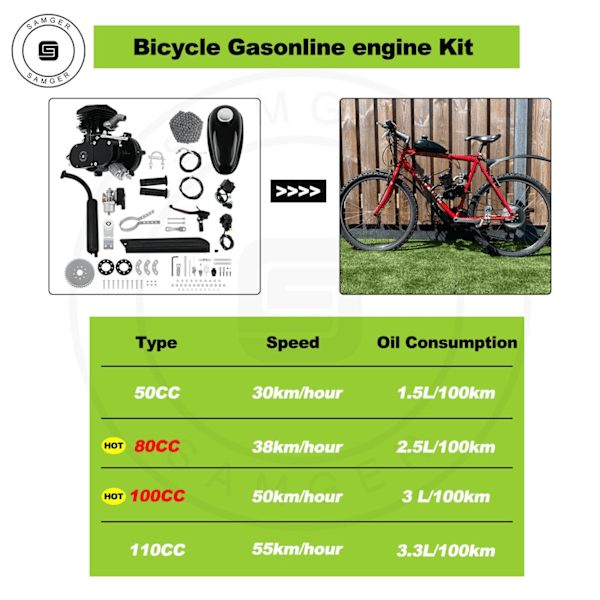 80/100/110CC 2-takts cykelmotorpaket - Gör det själv elektrisk motordriven cykel MTB fickcykel 100cc black