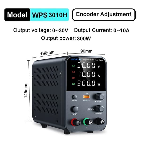 Programmerbar DC-strømforsyning, justerbar 0~30V, 0~10A udgang, WPS3010H 30V 10A