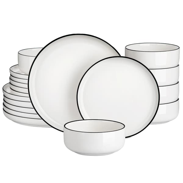 Keramisk Middagsservis, Solid Design, 18-delars Set,Svarta kanter