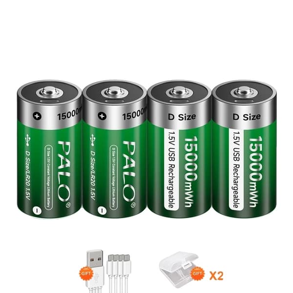 Uppladdningsbart D-storleksbatteri, Typ-C USB-laddning, Li-jonbatterier