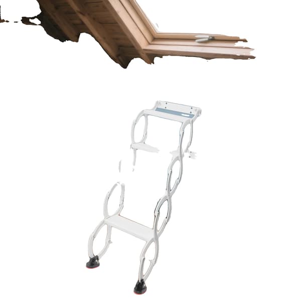 Fällbar utdragbar trappa, Hög manganstål, 16,53 x 15 x 14,17 tum, 440 lbs per steg, Väggmonterad, Triangulär stödkonstruktion
